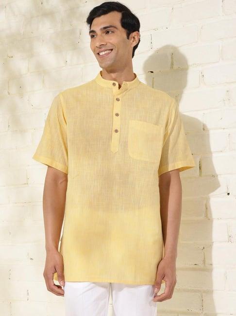 fabindia yellow cotton regular fit short kurta