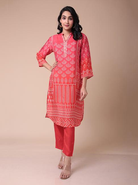 zari jaipur pink bandhani print kurta pant set