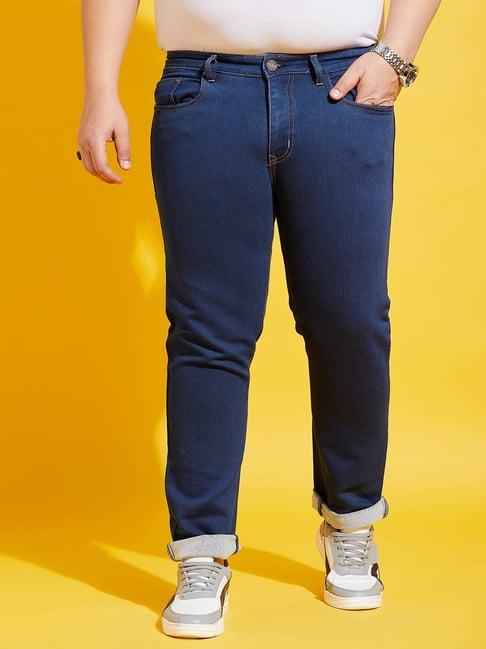 bigbanana men plus size navy solid regular fit jeans