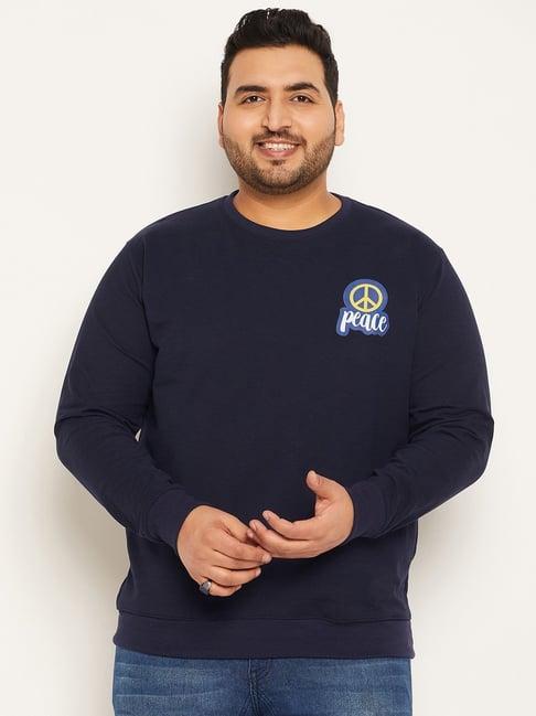 bigbanana men plus size navy solid regular fit sweatshirt