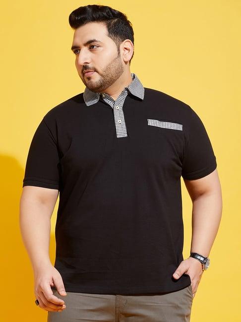 bigbanana men plus size black solid regular fit polo tshirt