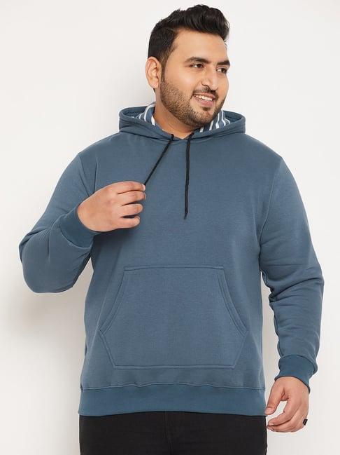 bigbanana men plus size blue solid regular fit sweatshirt