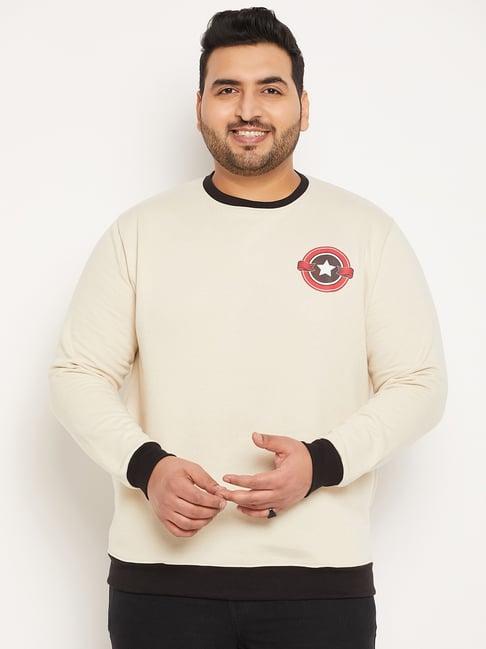 bigbanana men plus size off white solid regular fit sweatshirt