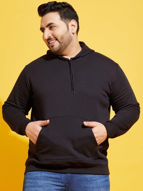 bigbanana men plus size black solid regular fit sweatshirt