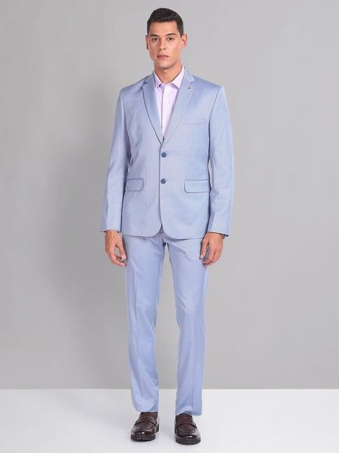 ad by arvind sky blue regular fit textured two piece suit