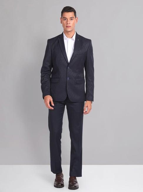 ad by arvind navy regular fit printed two piece suit