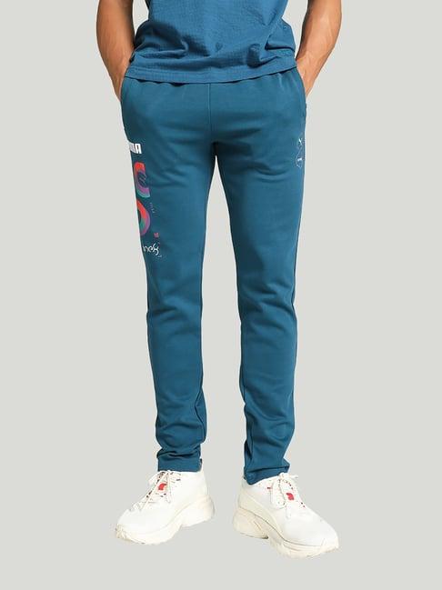 puma x one8 teal blue slim fit cotton trackpants