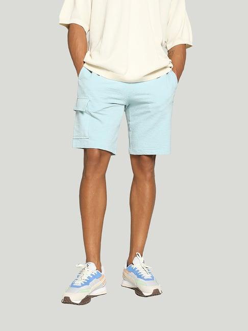 puma nrp india classics light blue regular fit cotton seersucker shorts