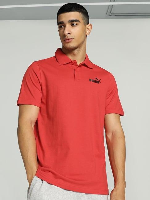 puma essentials red regular fit cotton polo t-shirt