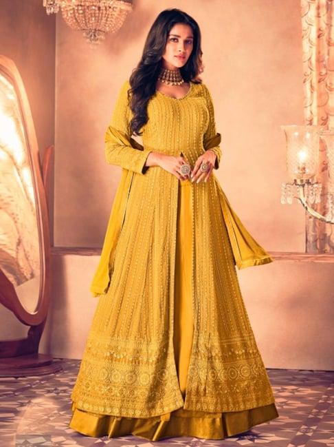 odette yellow embroidered unstitched dress material