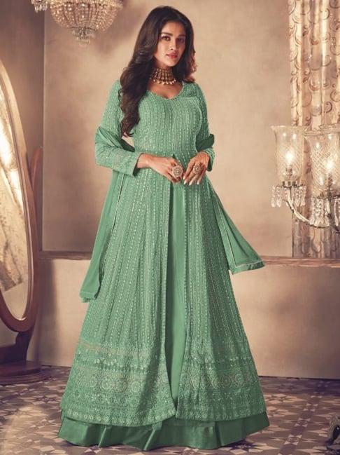 odette sap green embroidered unstitched dress material