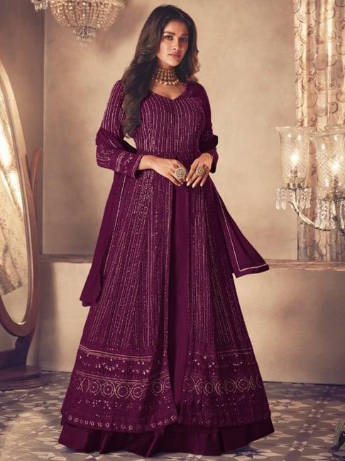 odette purple embroidered unstitched dress material