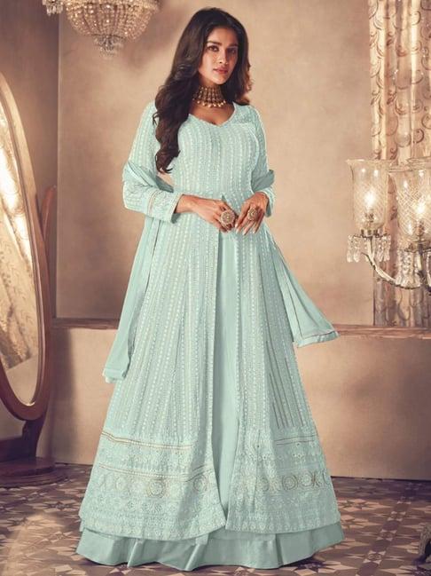 odette sky blue embroidered unstitched dress material