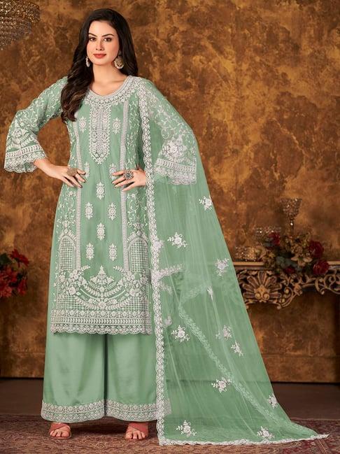 odette sap green embroidered unstitched dress material