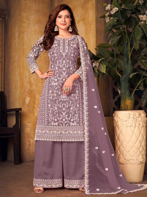 odette purple embroidered unstitched dress material