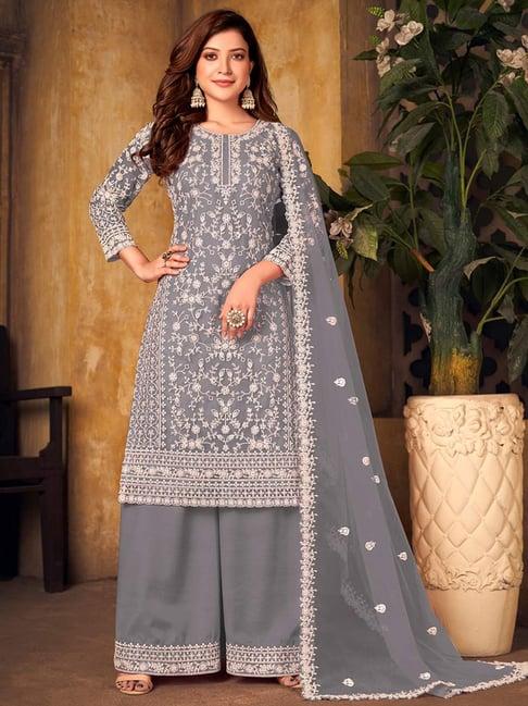 odette grey embroidered unstitched dress material