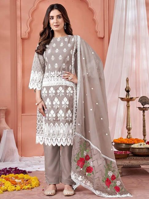 odette grey embroidered unstitched dress material