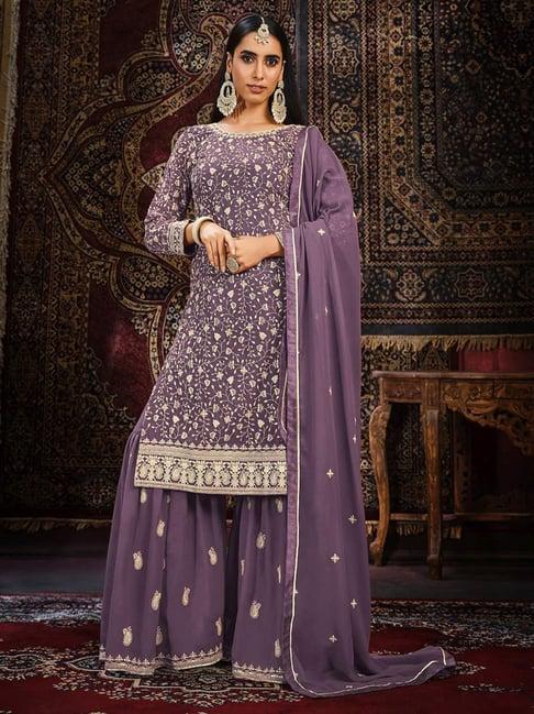 odette purple embroidered unstitched dress material