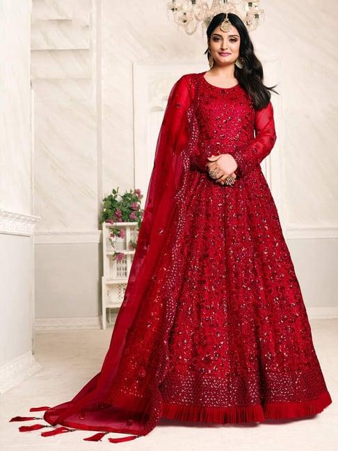 odette red embroidered unstitched dress material