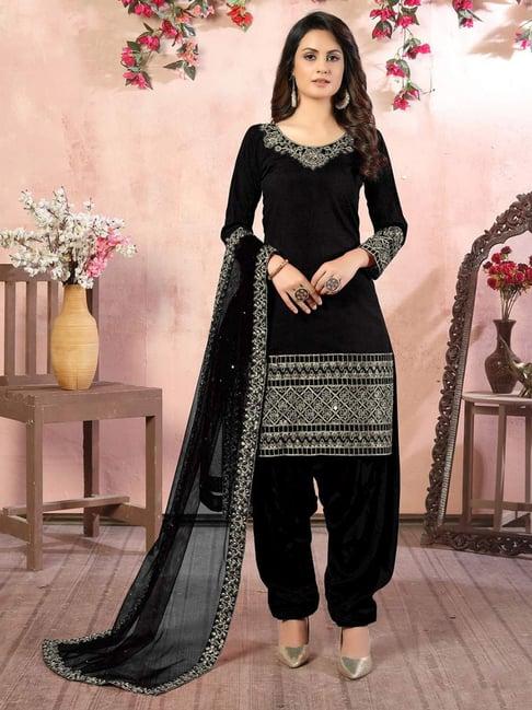 odette black embroidered unstitched dress material