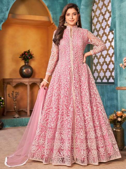 odette pink embroidered unstitched dress material