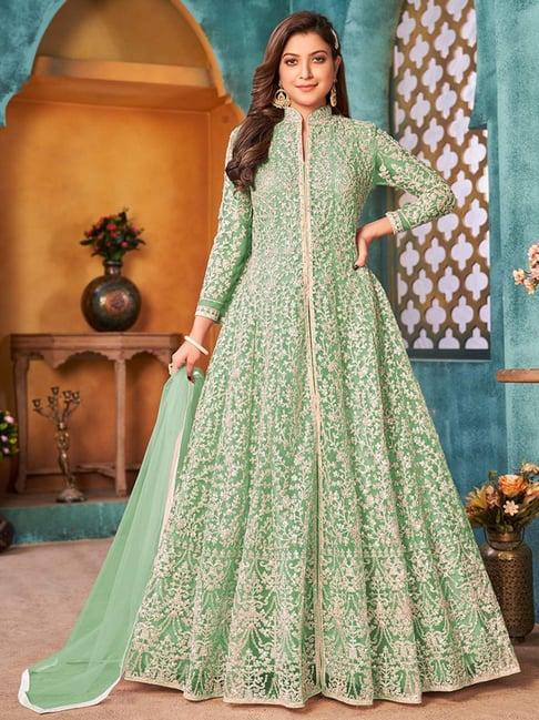 odette sap green embroidered unstitched dress material