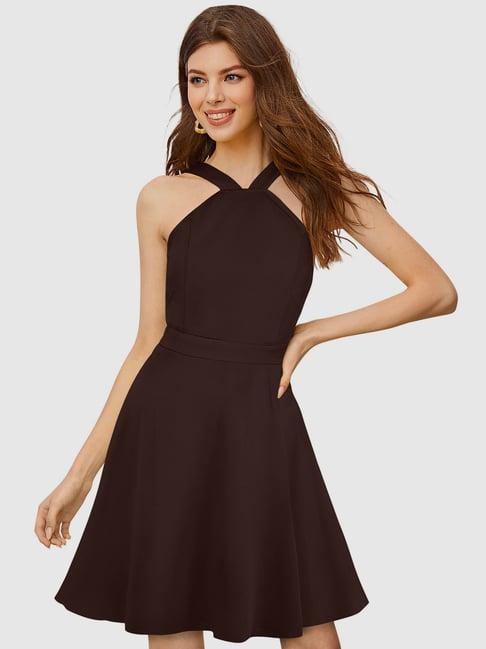 odette brown skater dress