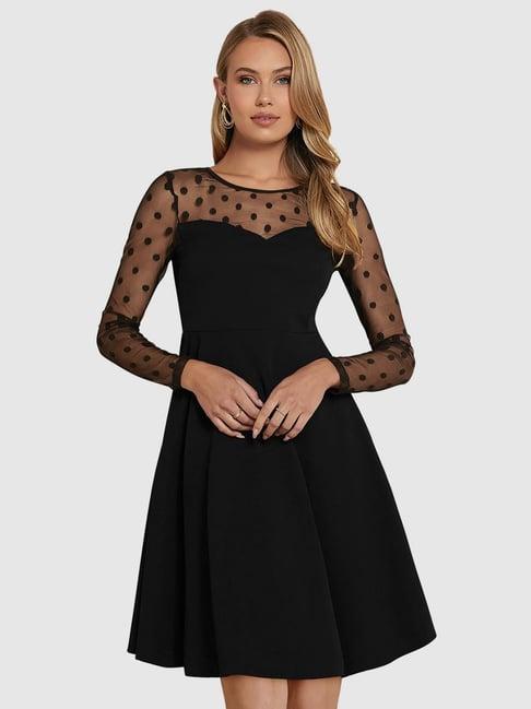 odette black self pattern skater dress