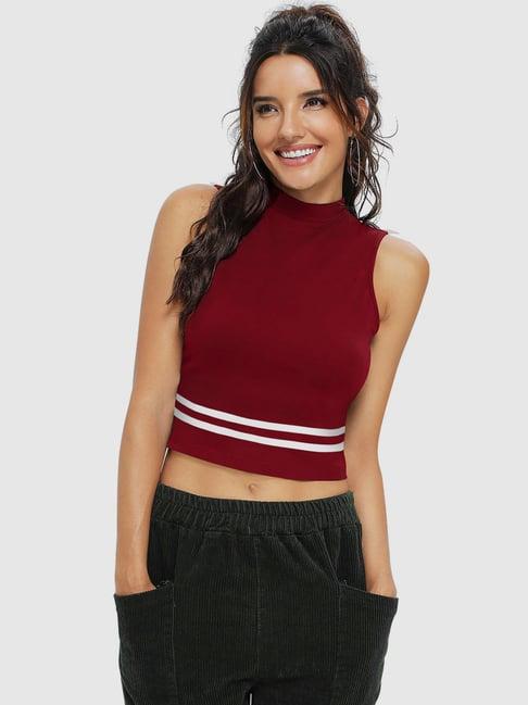 odette maroon striped crop top