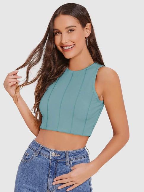 odette green striped crop top