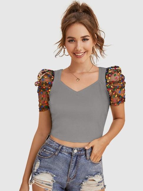 odette grey polka dots crop top