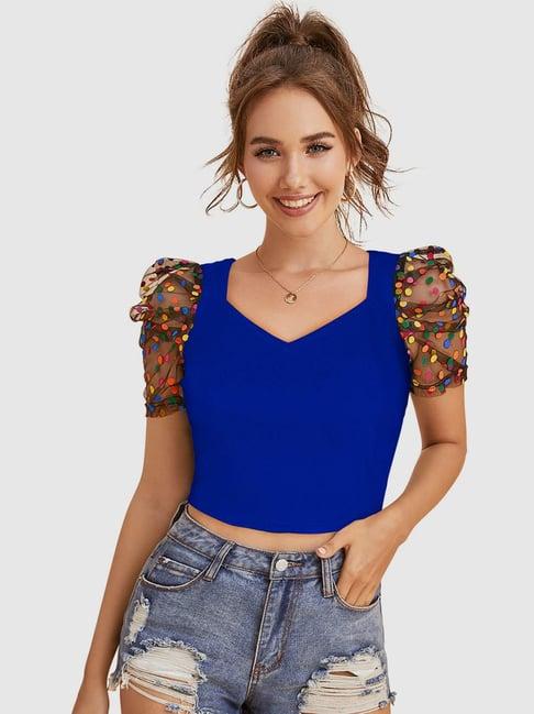 odette blue polka dots crop top