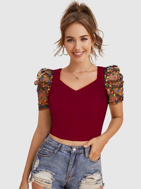 odette maroon polka dots crop top