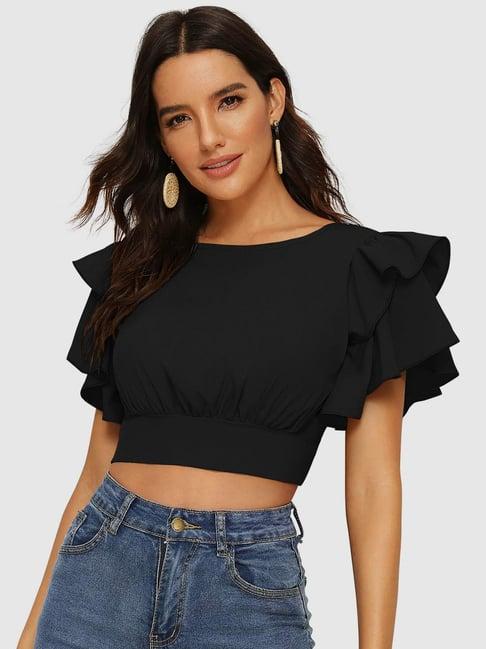 odette black slim fit crop top