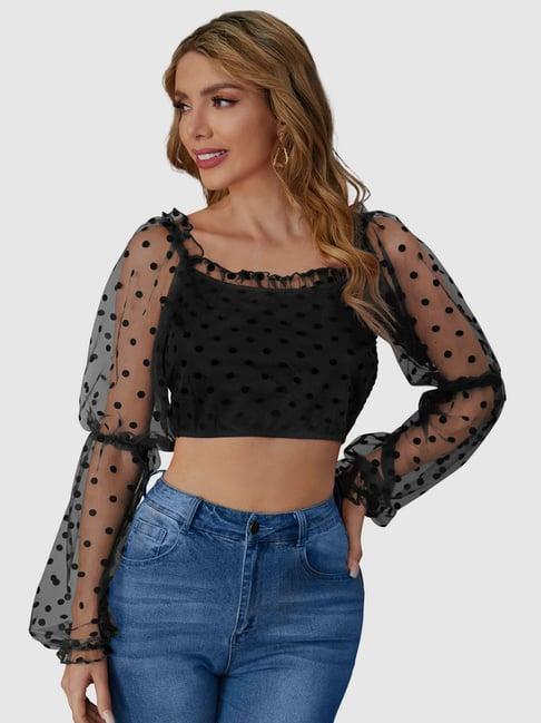 odette black polka dots crop top