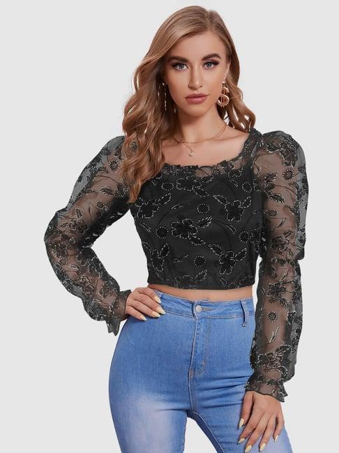 odette black floral print crop top