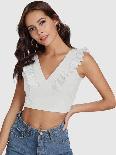 odette white slim fit crop top