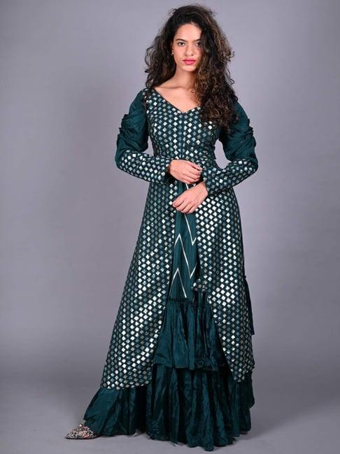 odette green embellished kurti palazzo set