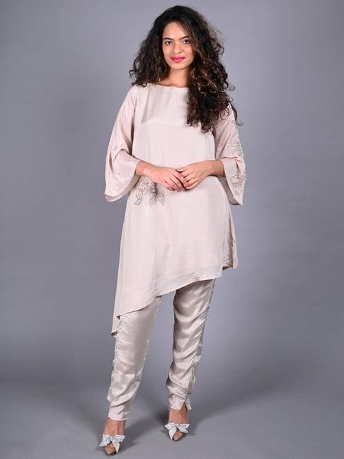 odette beige embellished tunic pant set