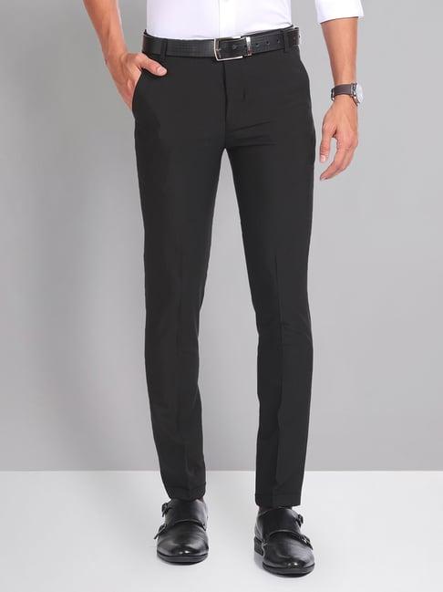 ad by arvind black slim fit flat front trousers