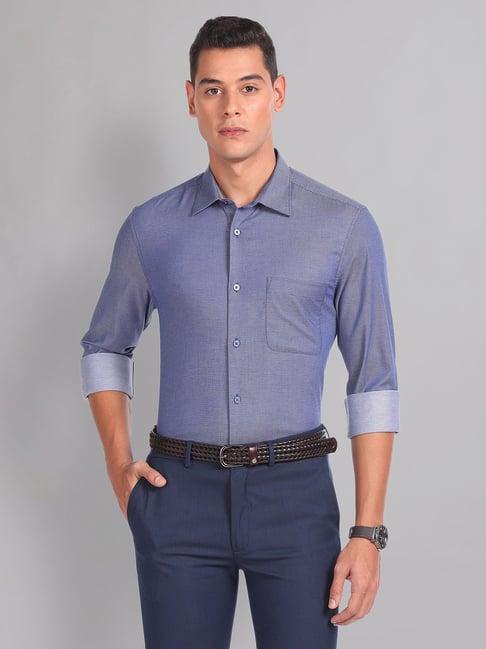 ad by arvind blue regular fit textured shirt