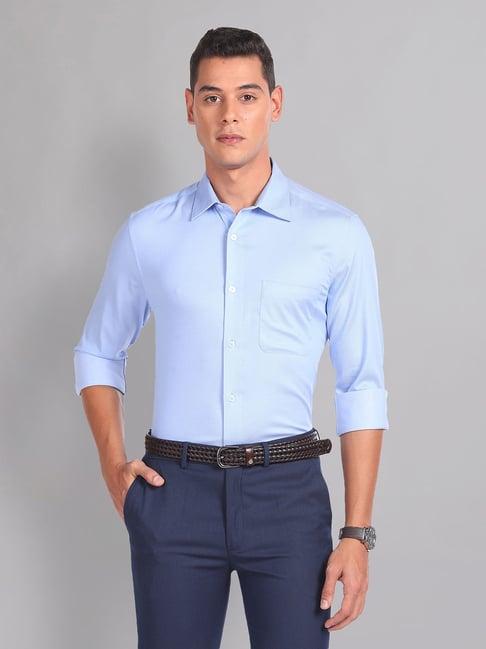 ad by arvind light blue regular fit textured shirt