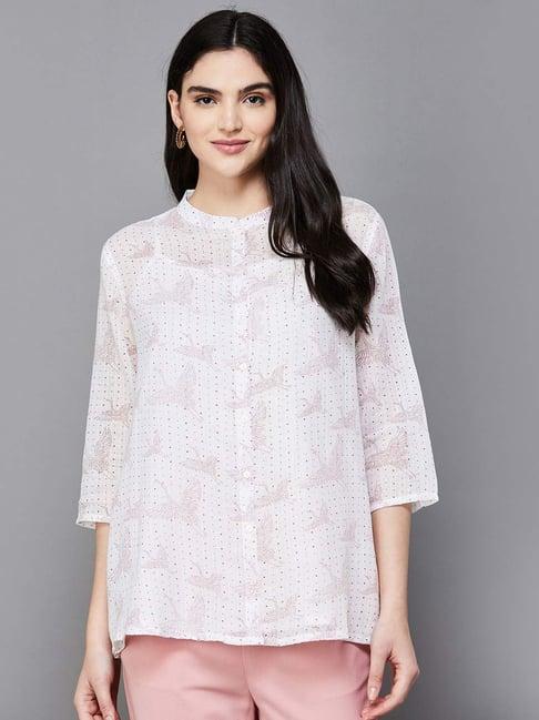 melange by lifestyle white cotton printed shirt with inner