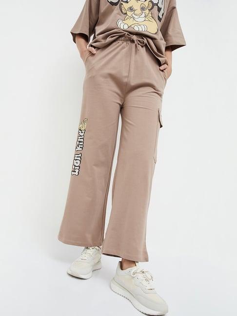 ginger by lifestyle beige cotton printed cargo pants