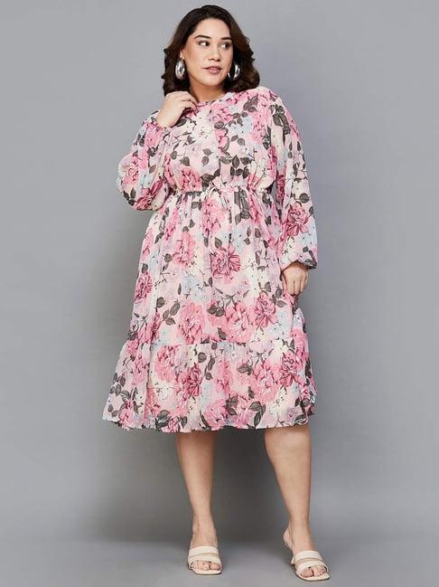 nexus by lifestyle pink floral print a-line dress