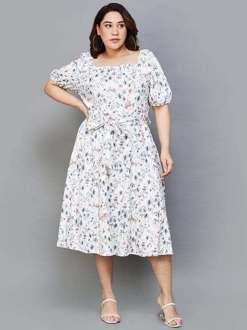 nexus by lifestyle off-white floral print a-line dress