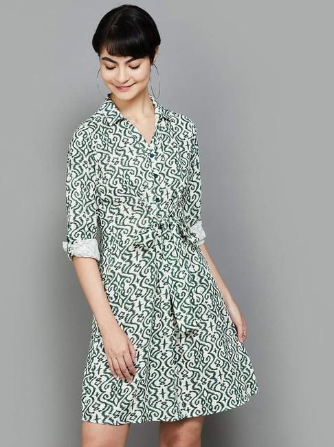 fame forever by lifestyle white & green printed shirt dress