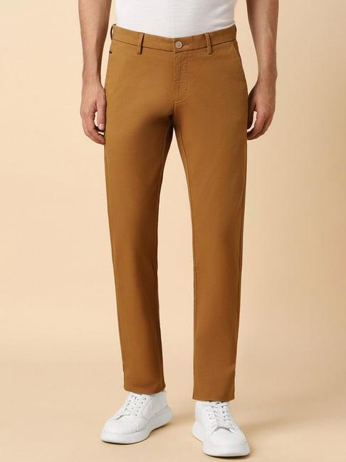 allen solly yellow cotton slim fit texture trousers