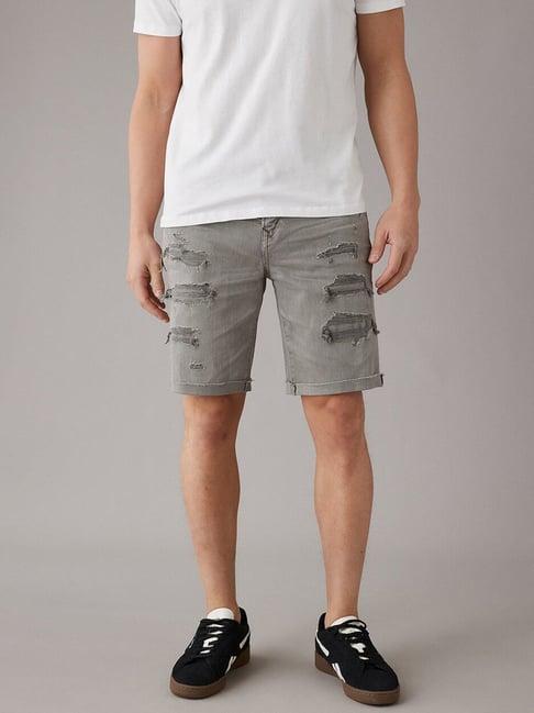 american eagle grey regular fit distressed denim shorts