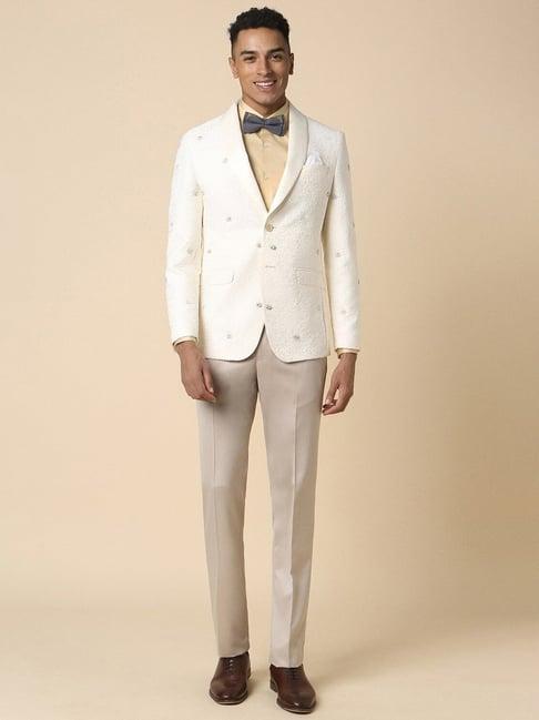 allen solly beige slim fit texture two piece suit